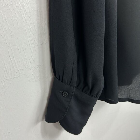 Lark & Ro Black Solid Collared Long Sleeve Blouse Top Size XL - Picture 4 of 10